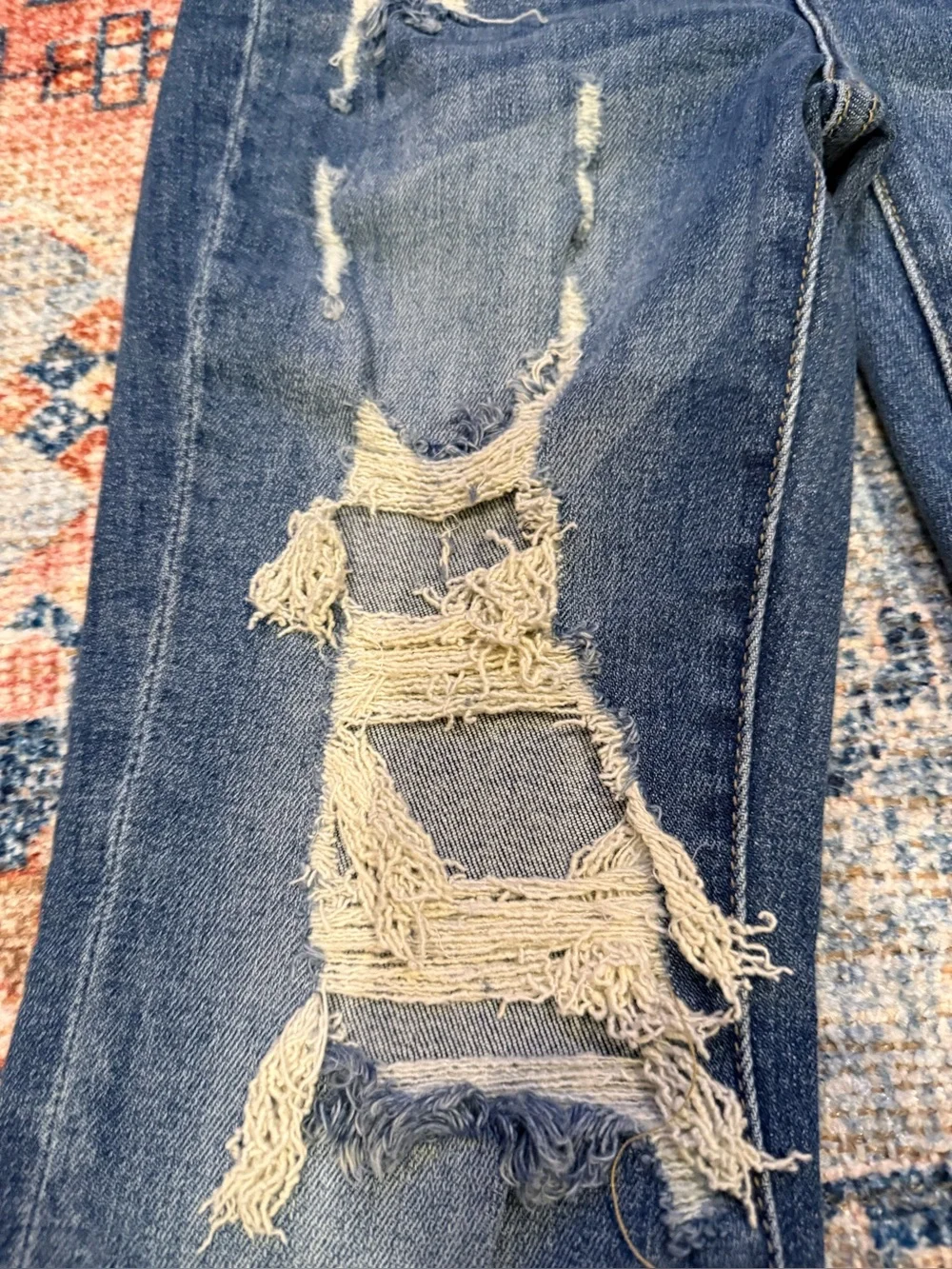 Women's Distressed Dark Blue Flare Jeans